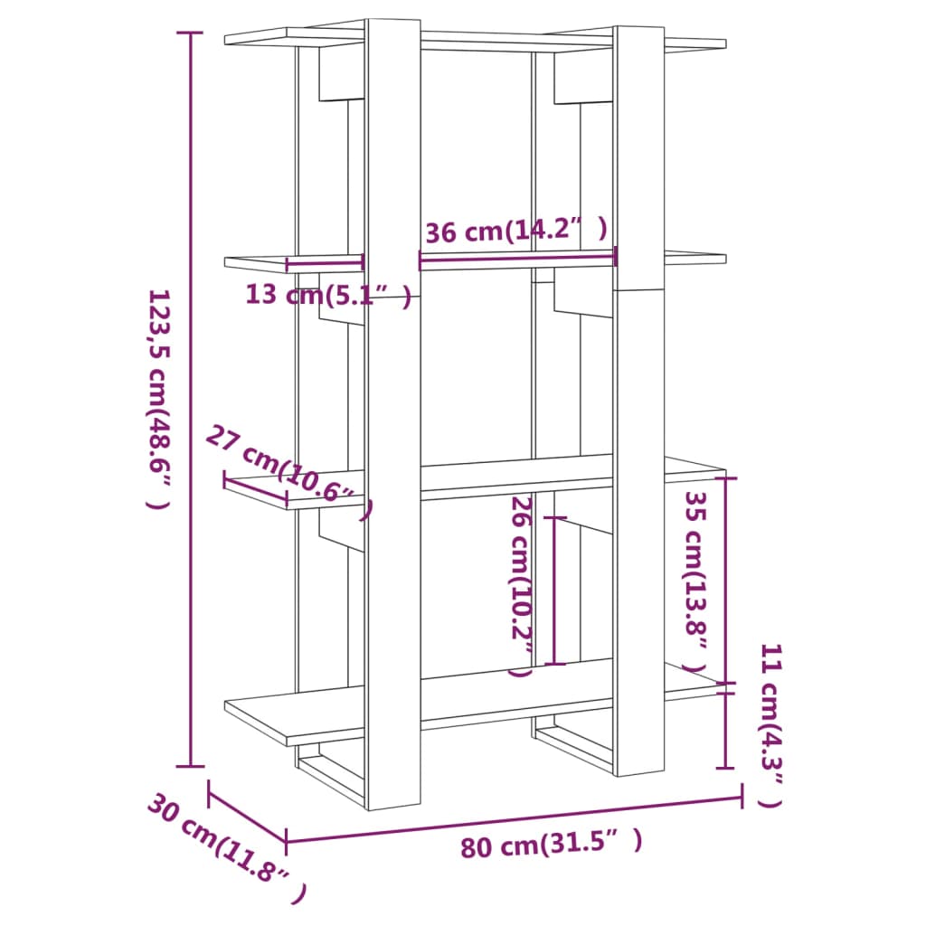 Bookcase/room divider white 80x30x123.5 cm