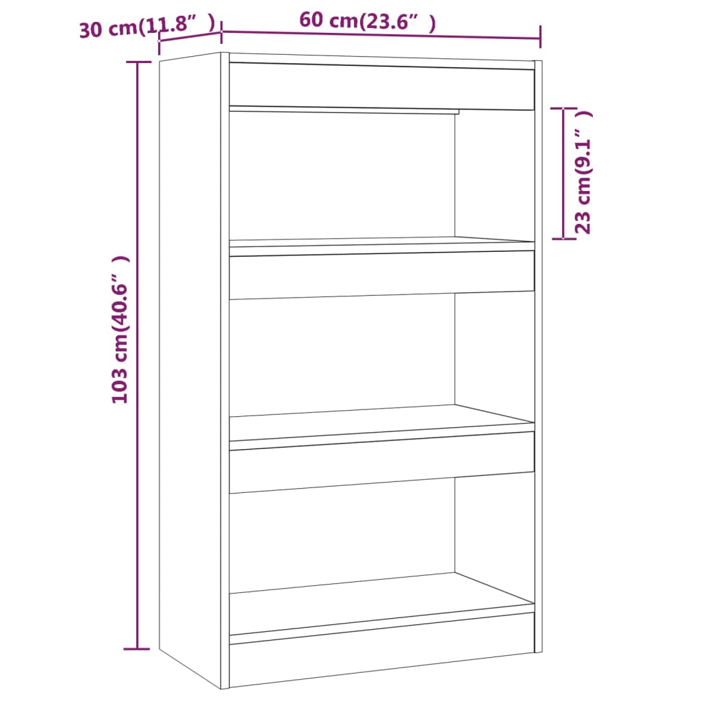 Bibliothèque/séparateur de pièce gris béton 60x30x103 cm matériau bois
