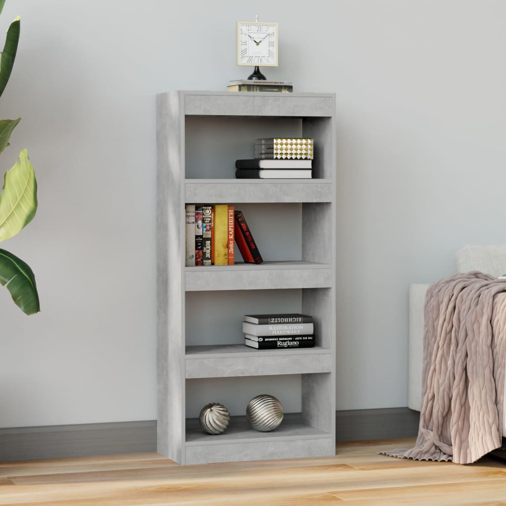 Bibliothèque/séparateur de pièce gris béton 60x30x135 cm matériau bois