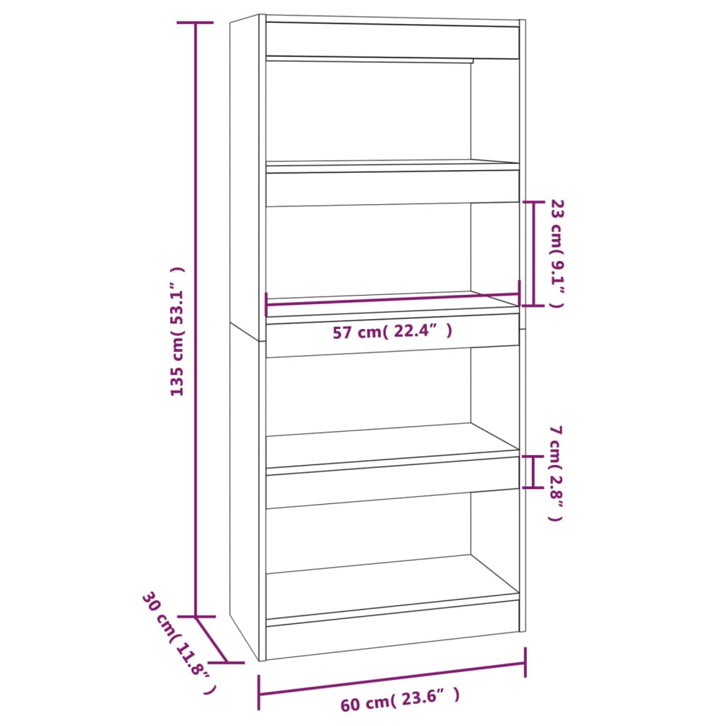 Bibliothèque/séparateur de pièce gris béton 60x30x135 cm matériau bois