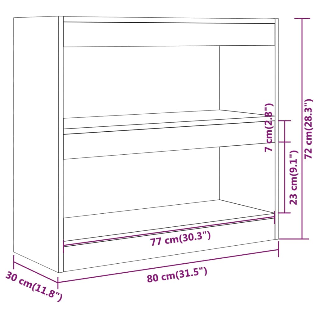Bookcase/room divider white 80x30x72 cm