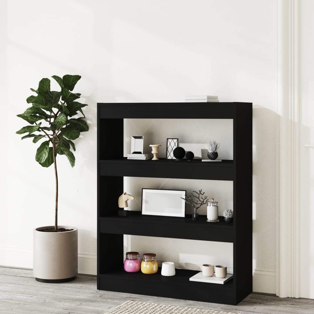 Bibliothèque/séparateur de pièce noir 80x30x103 cm matériau bois