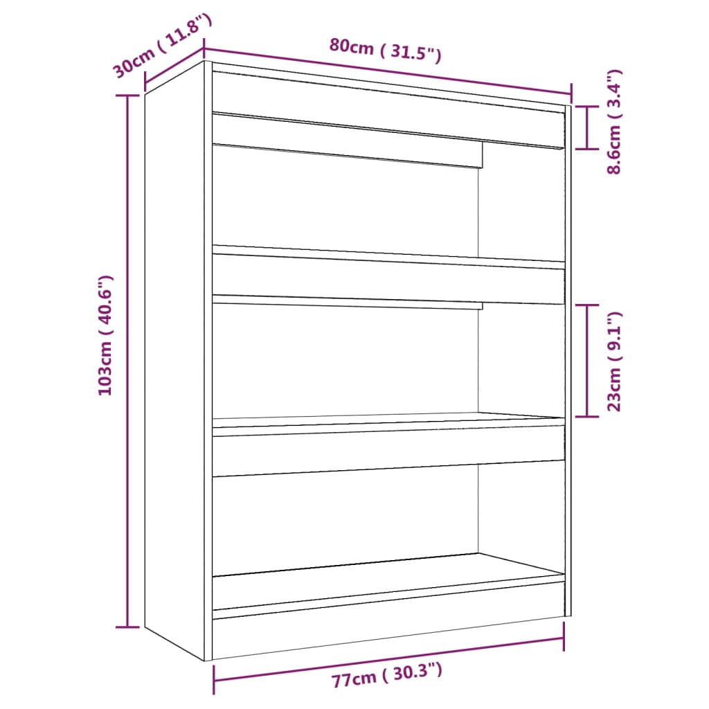 Bibliothèque/séparateur de pièce gris béton 80x30x103 cm matériau bois