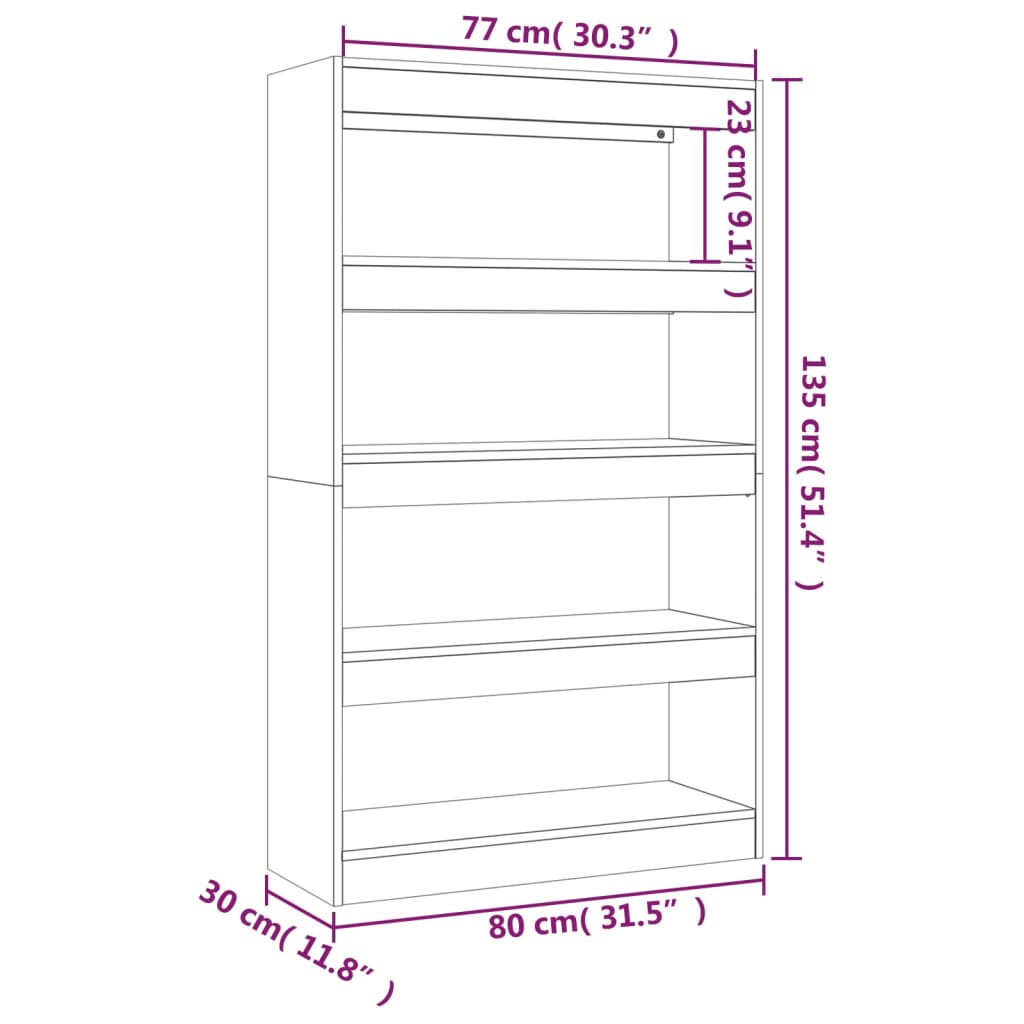 Bibliothèque/séparateur de pièce Chêne Sonoma 80x30x135 cm matériau bois