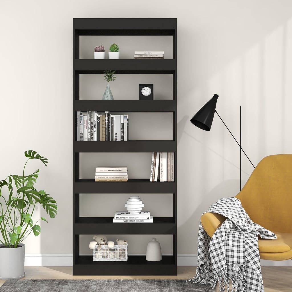 Bibliothèque/séparateur de pièce noir 80x30x198 cm en bois