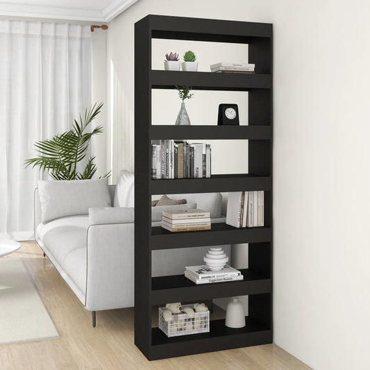 Bibliothèque/séparateur de pièce noir 80x30x198 cm en bois