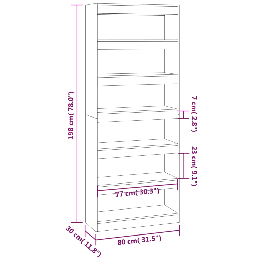 Bibliothèque/séparateur de pièce gris béton 80x30x198 cm en bois