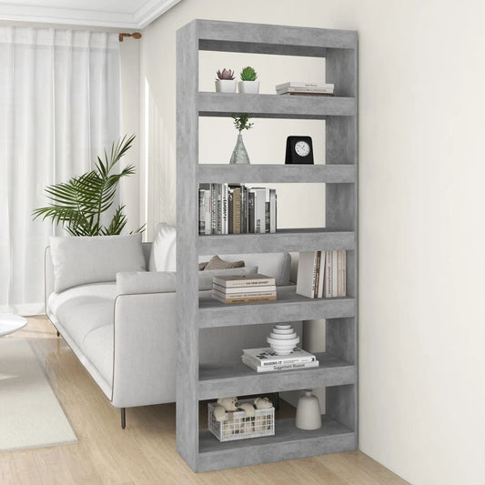 Bibliothèque/séparateur de pièce gris béton 80x30x198 cm en bois