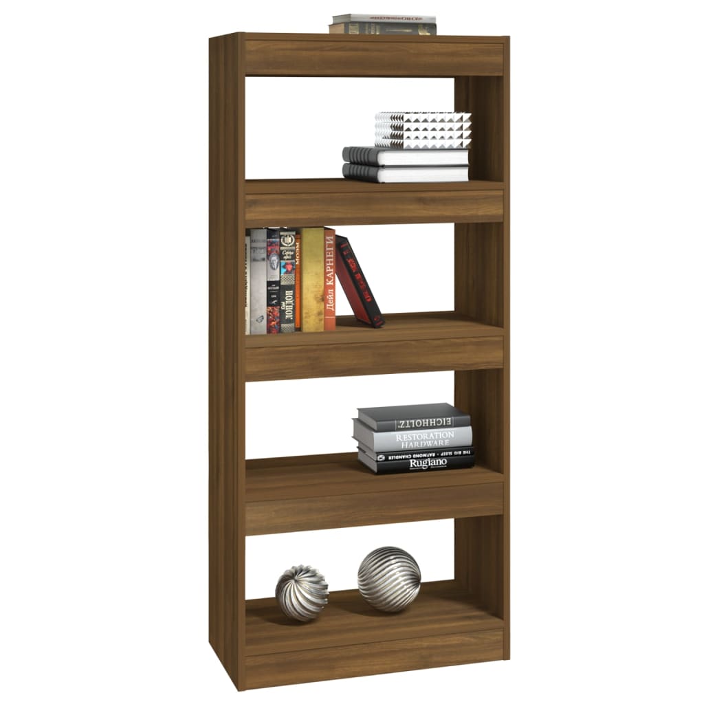 Bibliothèque/séparateur de pièce en bois aspect chêne marron