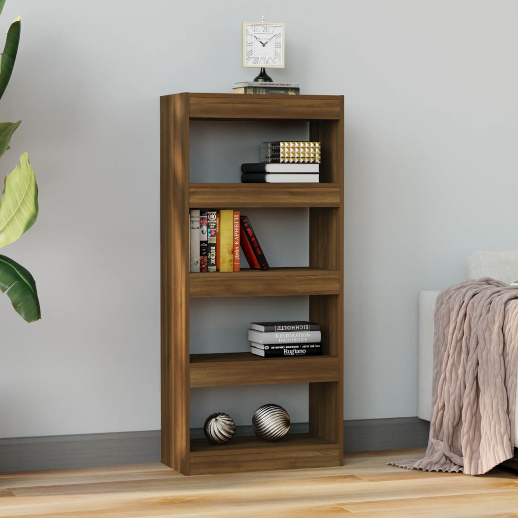 Bibliothèque/séparateur de pièce en bois aspect chêne marron