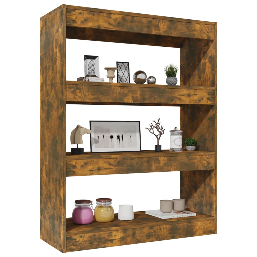 Bibliothèque/séparateur de pièce chêne fumé 80x30x103 cm matériau bois