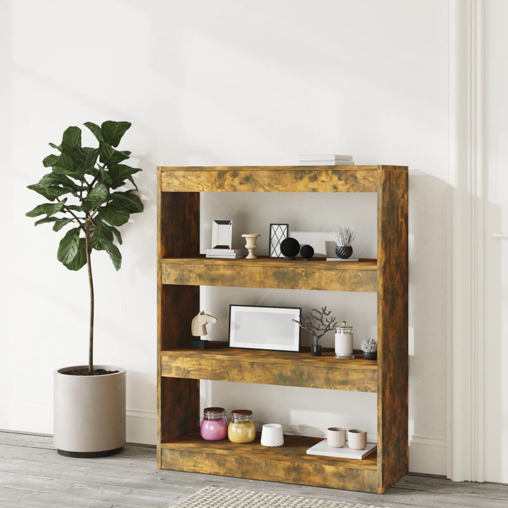 Bibliothèque/séparateur de pièce chêne fumé 80x30x103 cm matériau bois