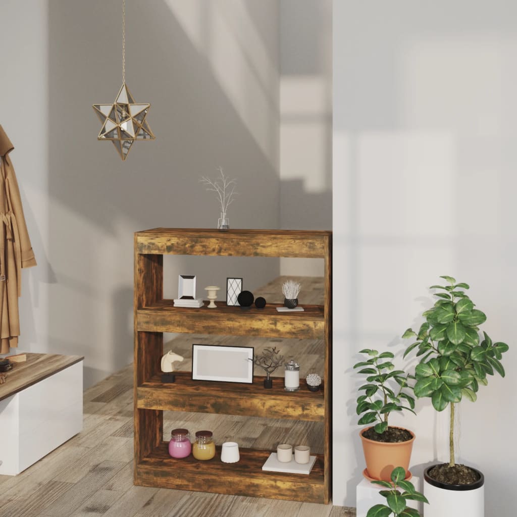 Bibliothèque/séparateur de pièce chêne fumé 80x30x103 cm matériau bois