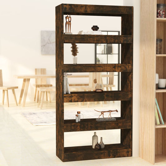 Bibliothèque/séparateur de pièce chêne fumé 80x30x166 cm matériau bois