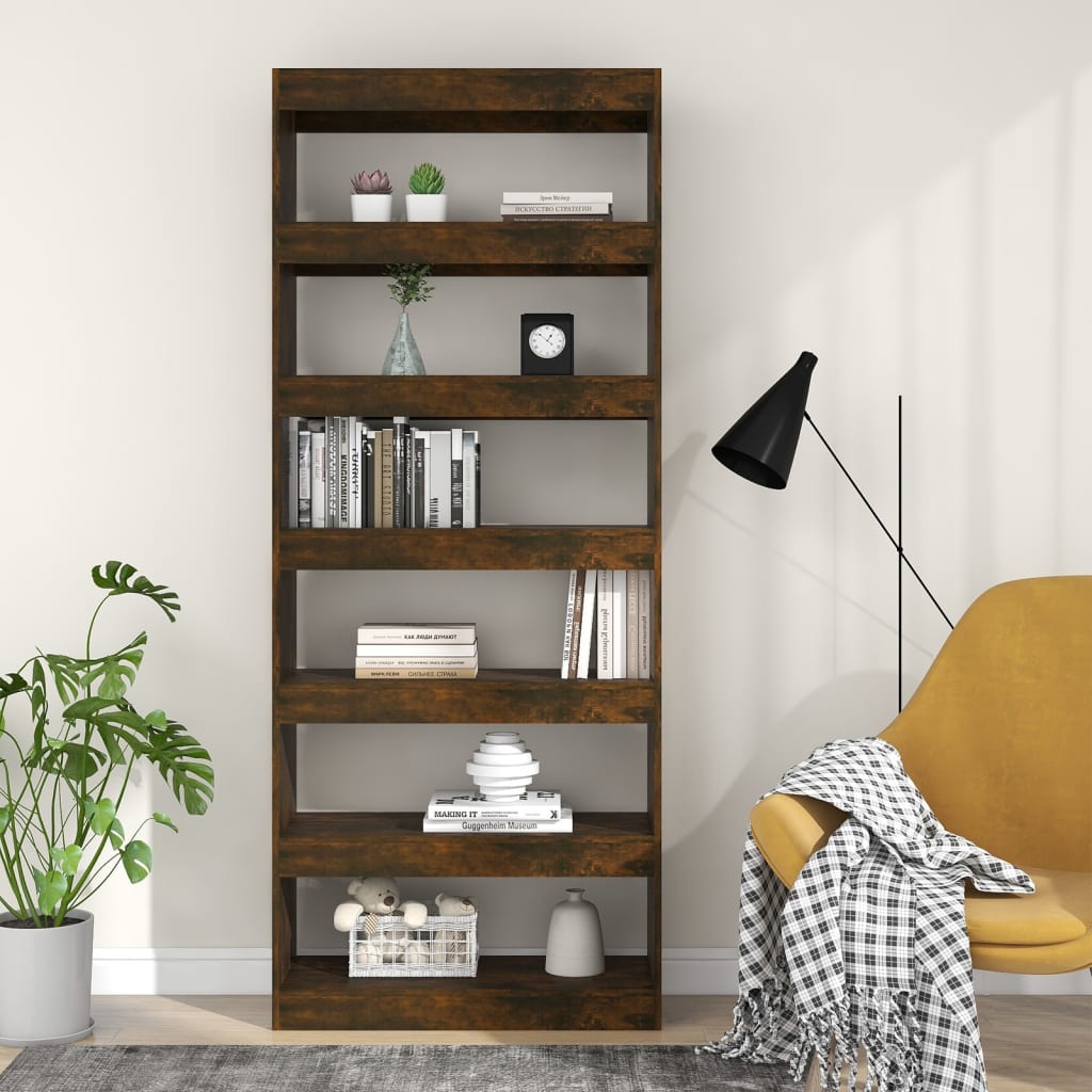 Bookcase/room divider smoked oak 80x30x198 cm wood material