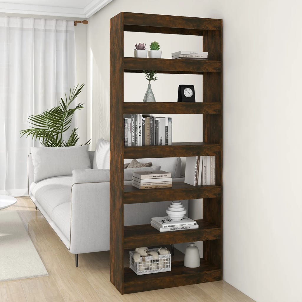 Bookcase/room divider smoked oak 80x30x198 cm wood material