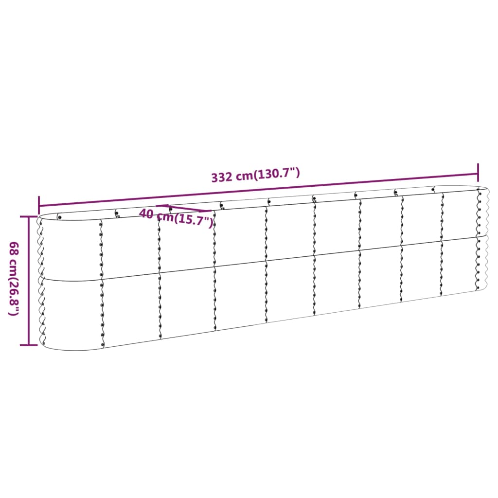 Hochbeet Verzinkter Stahl 332x40x68 cm Braun
