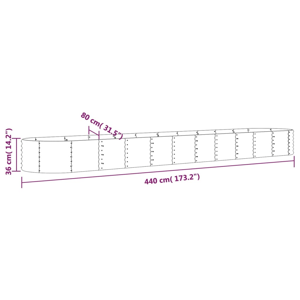 Hochbeet Verzinkter Stahl 440x80x36 cm Grau