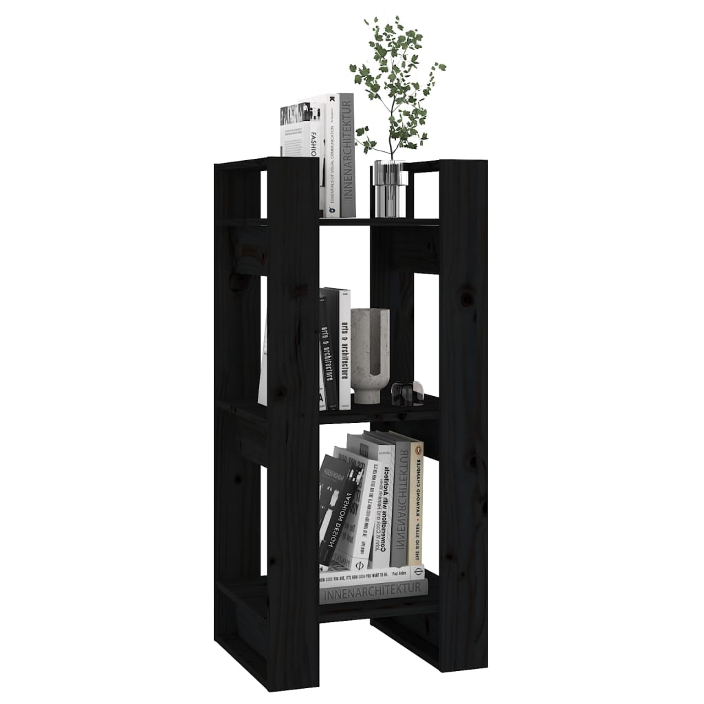 Bookcase/room divider black 41x35x91 cm solid pine wood