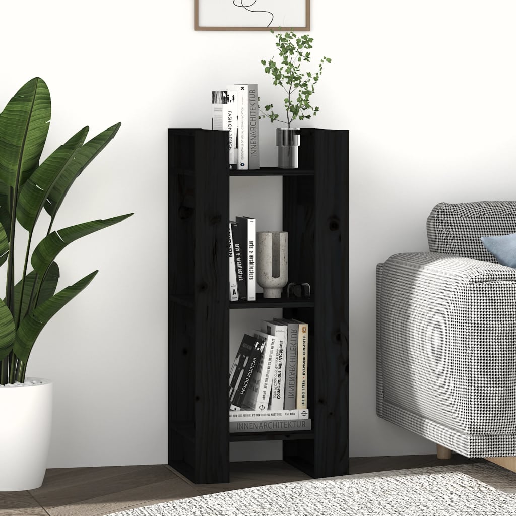 Bookcase/room divider black 41x35x91 cm solid pine wood