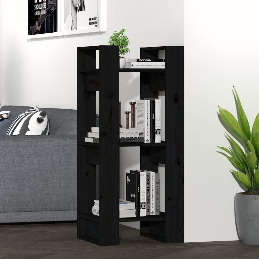 Bookcase/room divider black 41x35x91 cm solid pine wood