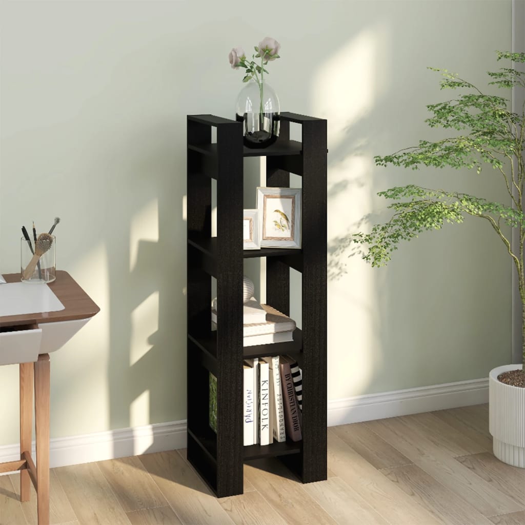 Bibliothèque/séparateur de pièce noir 41x35x125 cm bois de pin massif