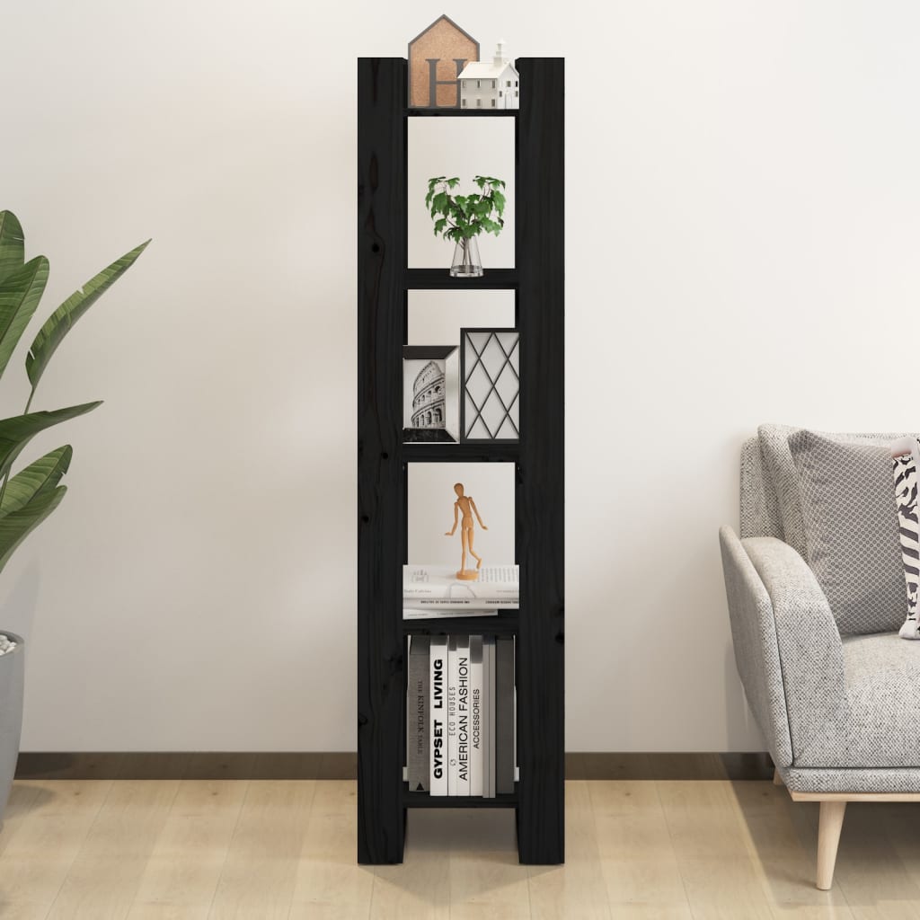 Bookcase/room divider black 41x35x160 cm solid pine wood