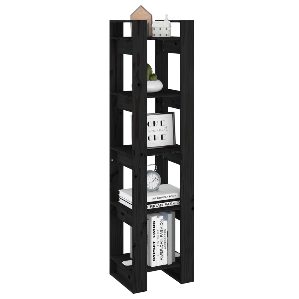 Bookcase/room divider black 41x35x160 cm solid pine wood