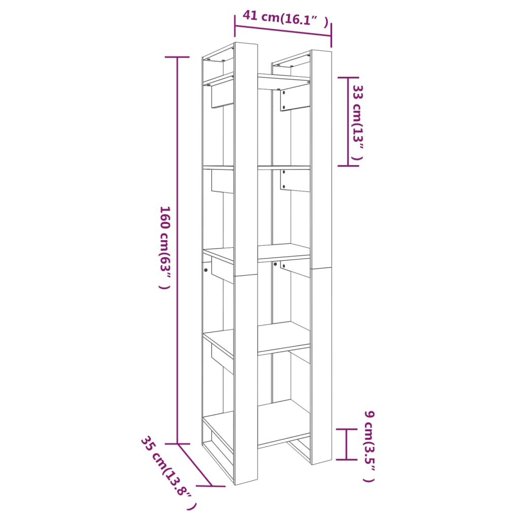 Bookcase/room divider black 41x35x160 cm solid pine wood