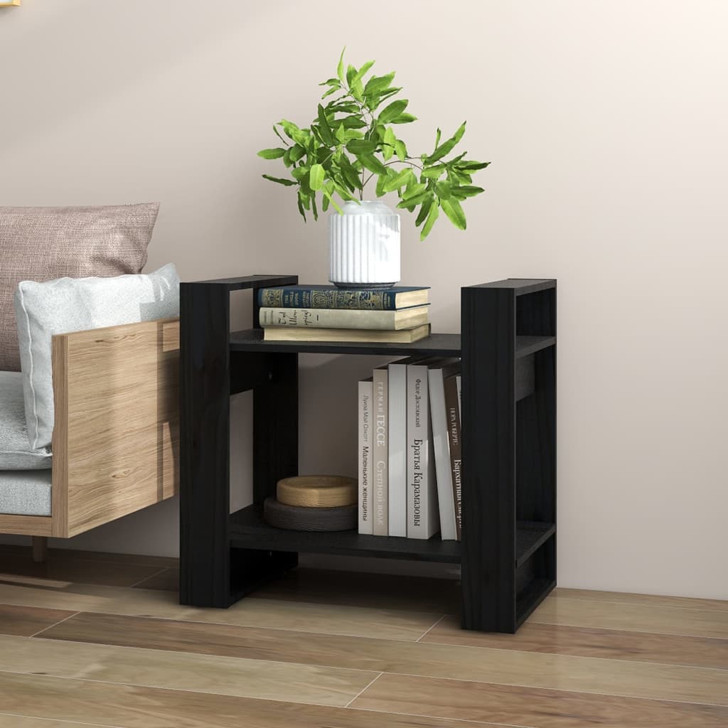 Bookcase/room divider black 60x35x57 cm solid pine wood