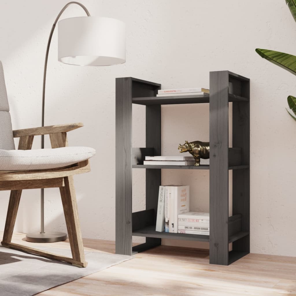 Bibliothèque/séparateur de pièce gris 60x35x91 cm bois de pin massif
