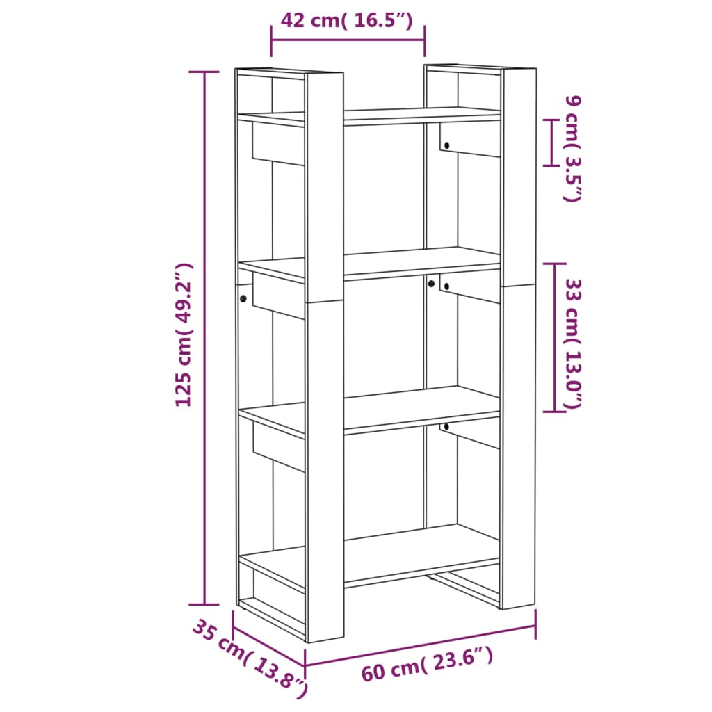 Bibliothèque/séparateur de pièce blanc 60x35x125 cm bois massif