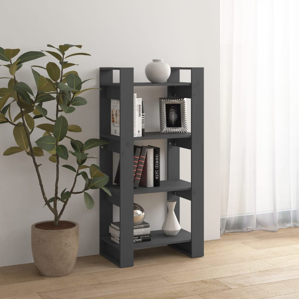 Bibliothèque/séparateur de pièce gris 60x35x125 cm bois massif