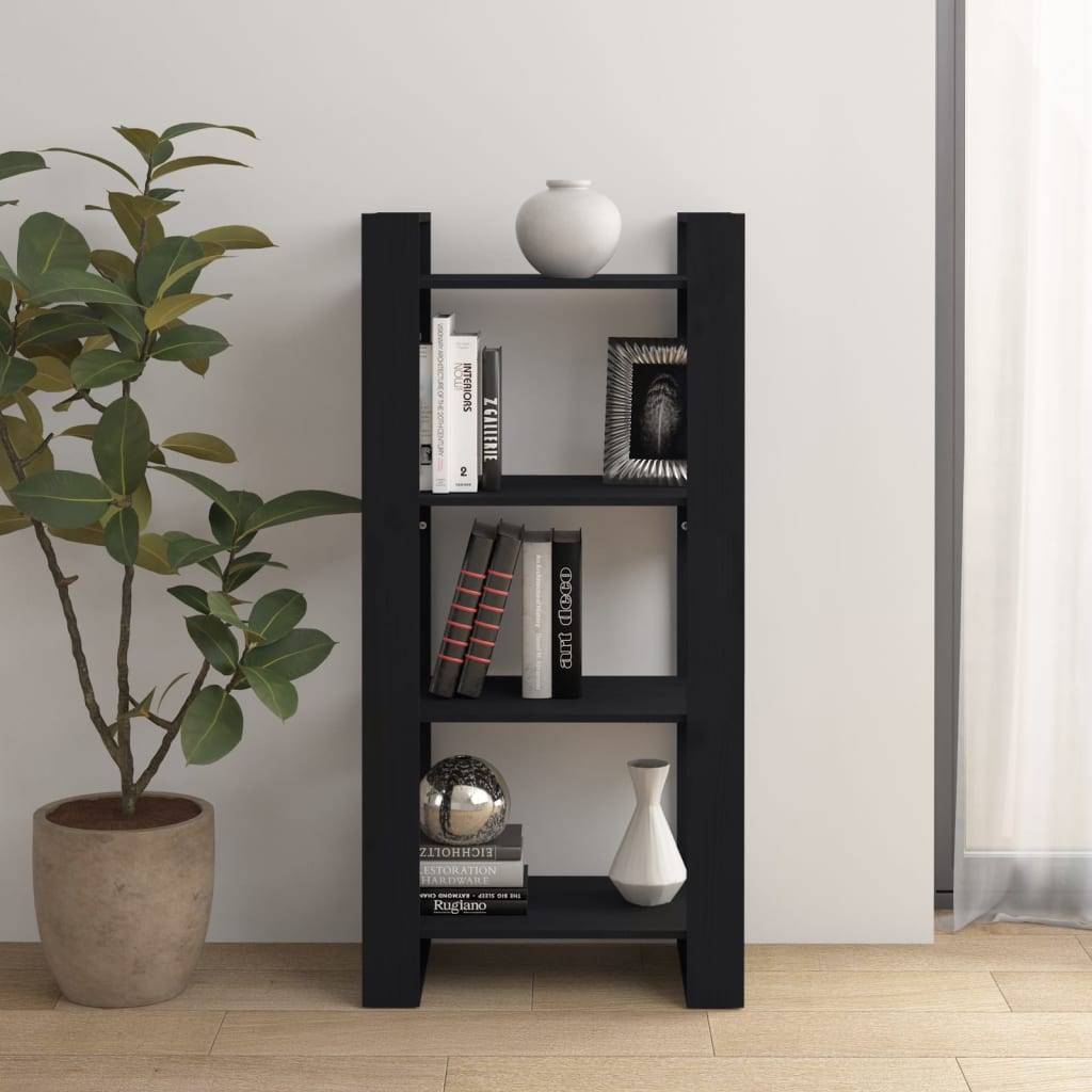Bibliothèque/séparateur de pièce noir 60x35x125 cm bois massif