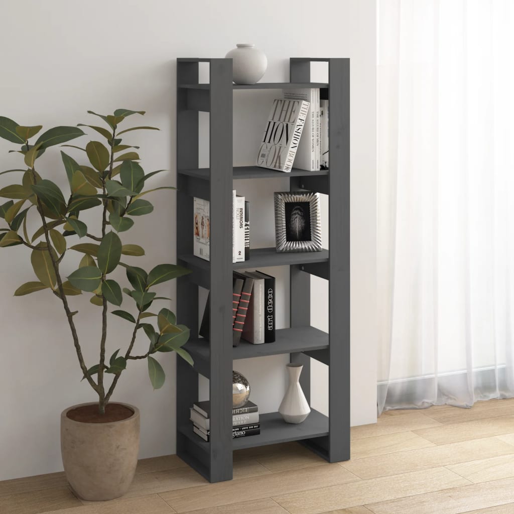 Bibliothèque/séparateur de pièce gris 60x35x160 cm bois massif