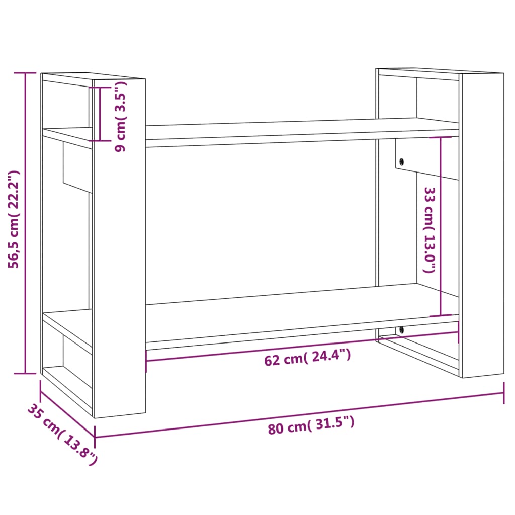 Bibliothèque/séparateur de pièce gris 80x35x56,5 cm bois de pin massif
