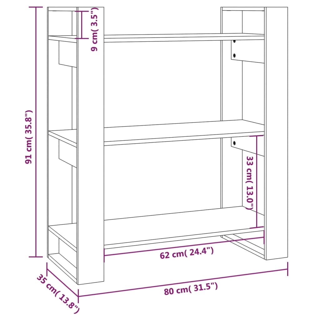 Bibliothèque/séparateur de pièce gris 80x35x91 cm bois de pin massif
