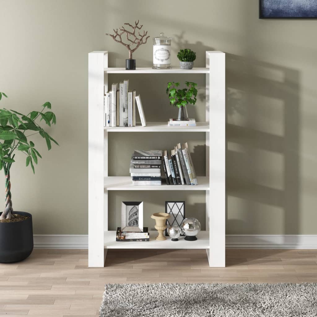 Bookcase/room divider white 80x25x125 cm solid pine wood