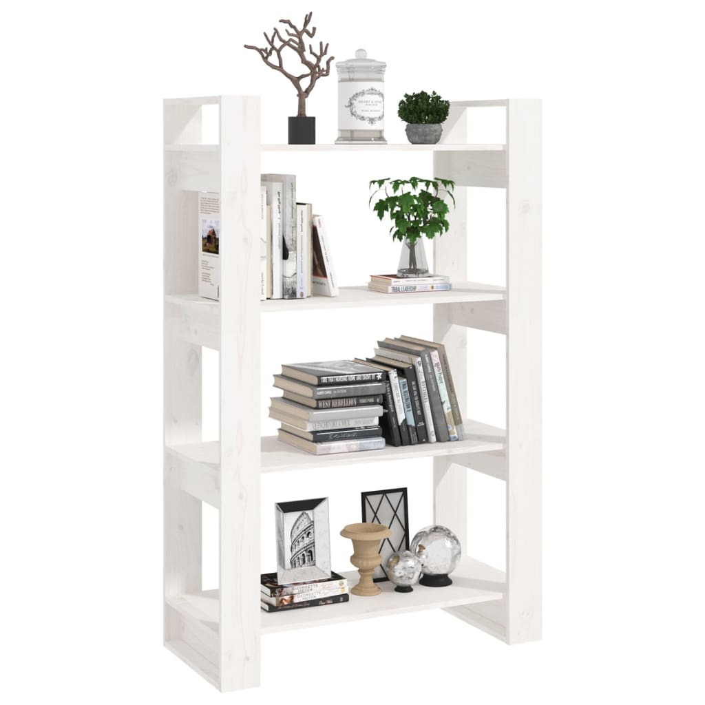 Bookcase/room divider white 80x25x125 cm solid pine wood