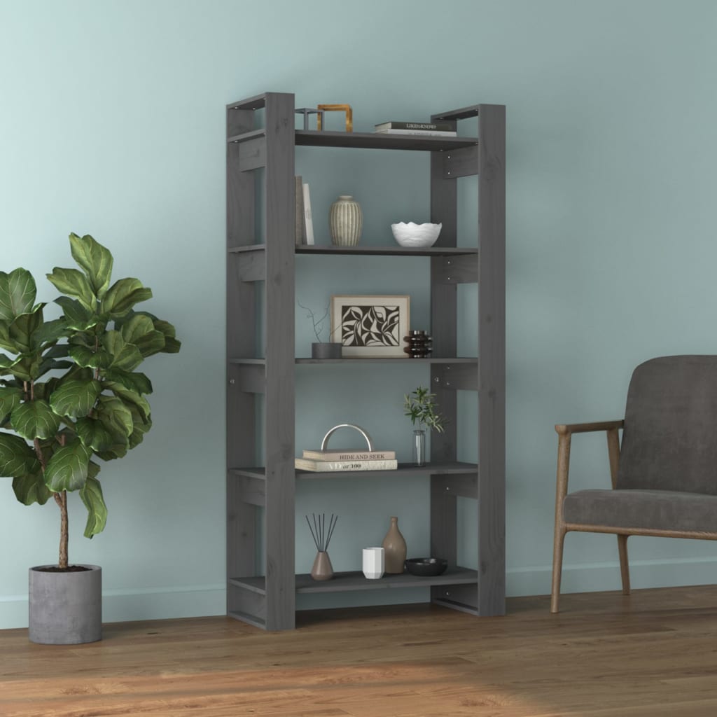 Bibliothèque/séparateur de pièce gris 80x35x160 cm bois massif