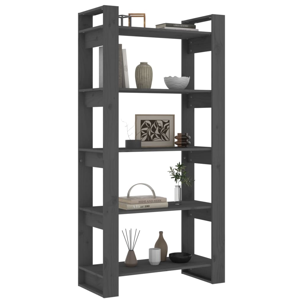 Bibliothèque/séparateur de pièce gris 80x35x160 cm bois massif