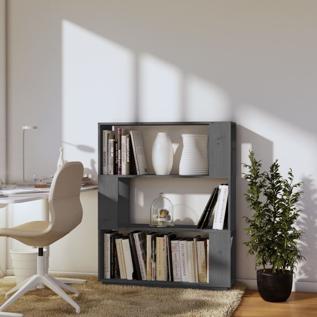 Bibliothèque/séparateur de pièce gris 80x25x101 cm bois de pin massif