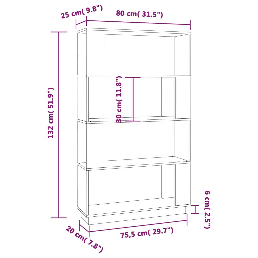 Bibliothèque/séparateur de pièce gris 80x25x132 cm bois de pin massif