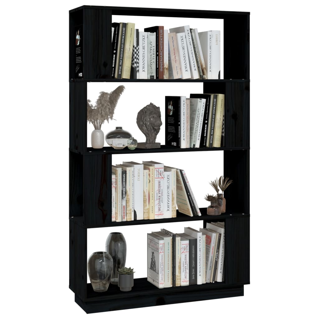 Bookcase/room divider black 80x25x132 cm solid pine wood