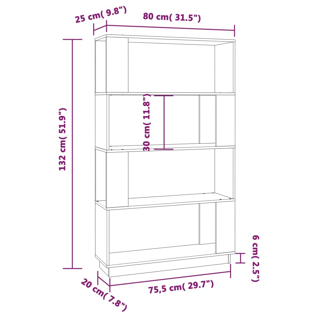 Bookcase/room divider black 80x25x132 cm solid pine wood