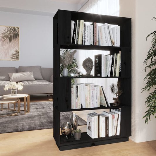 Bibliothèque/séparateur de pièce noir 80x25x132 cm bois de pin massif