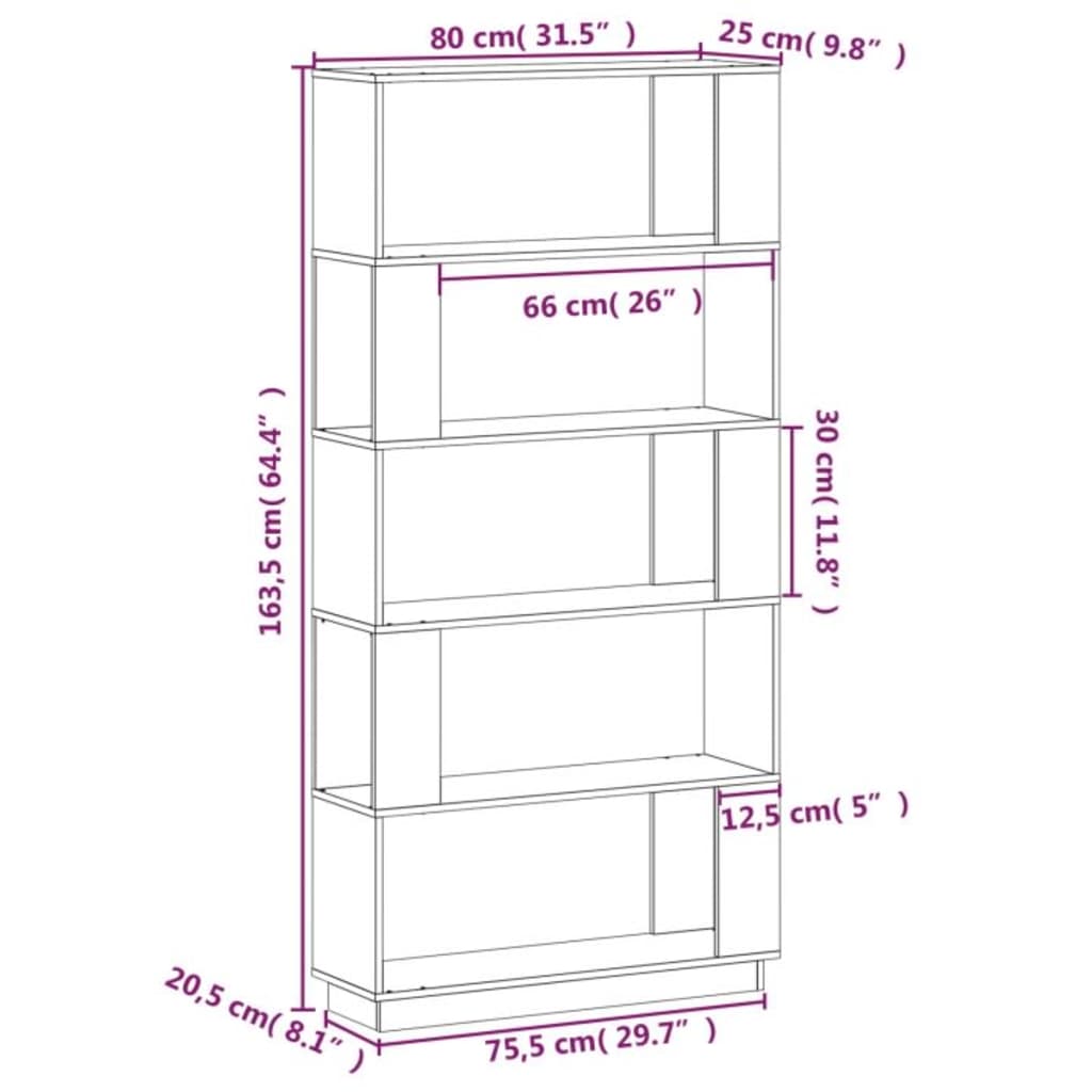 Bookcase/room divider black 80x25x163.5 cm solid pine wood