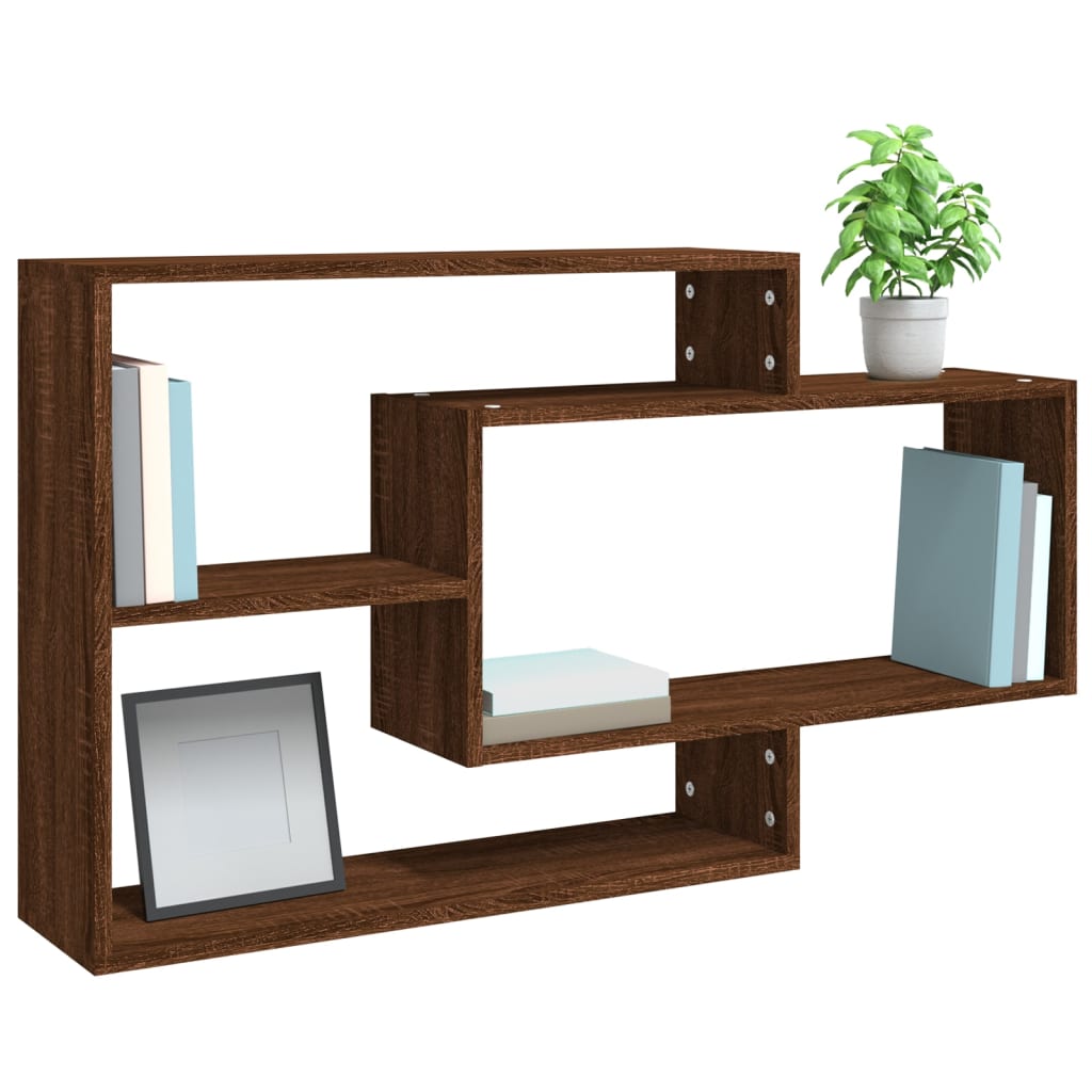 Etagère murale aspect chêne marron 104x20x58,5 cm matériau bois