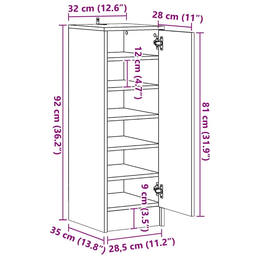 Shoe rack smoked oak 32x35x92 cm made of wood