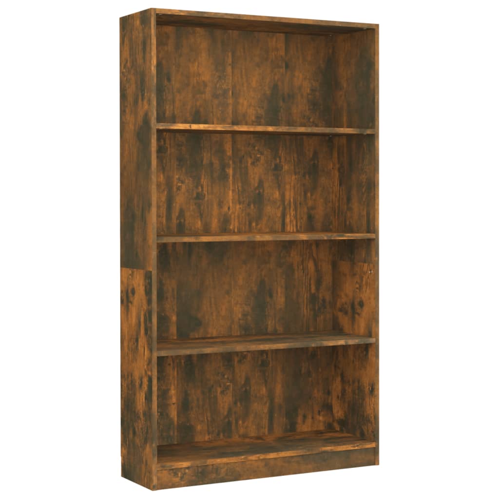 Bookcase 4 compartments smoked oak 80x24x142 cm wood material